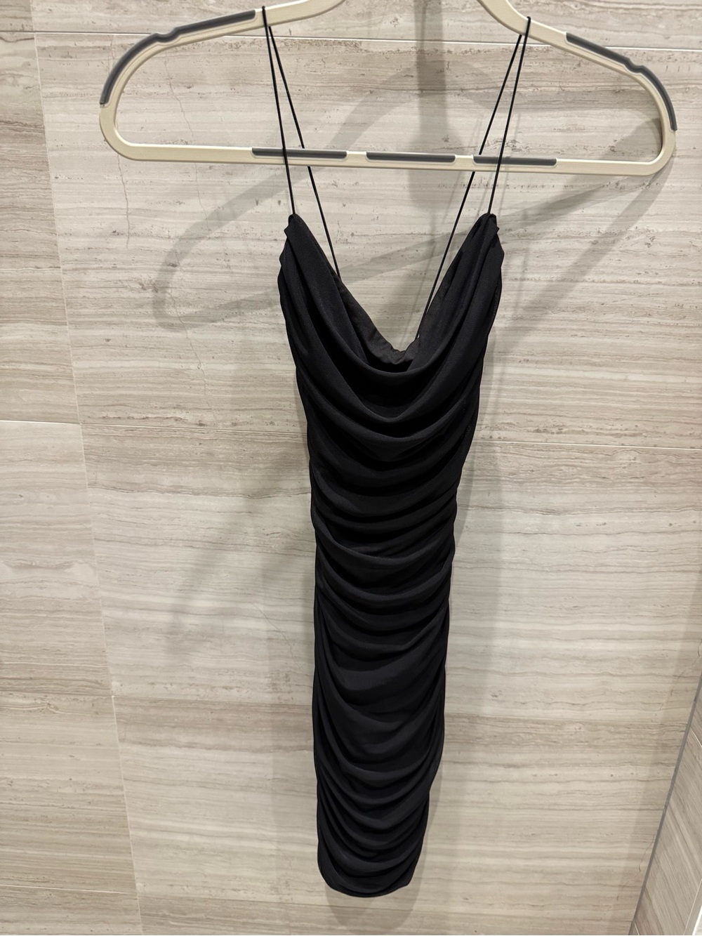 Black Cowl Neck Ruched Slip Dress